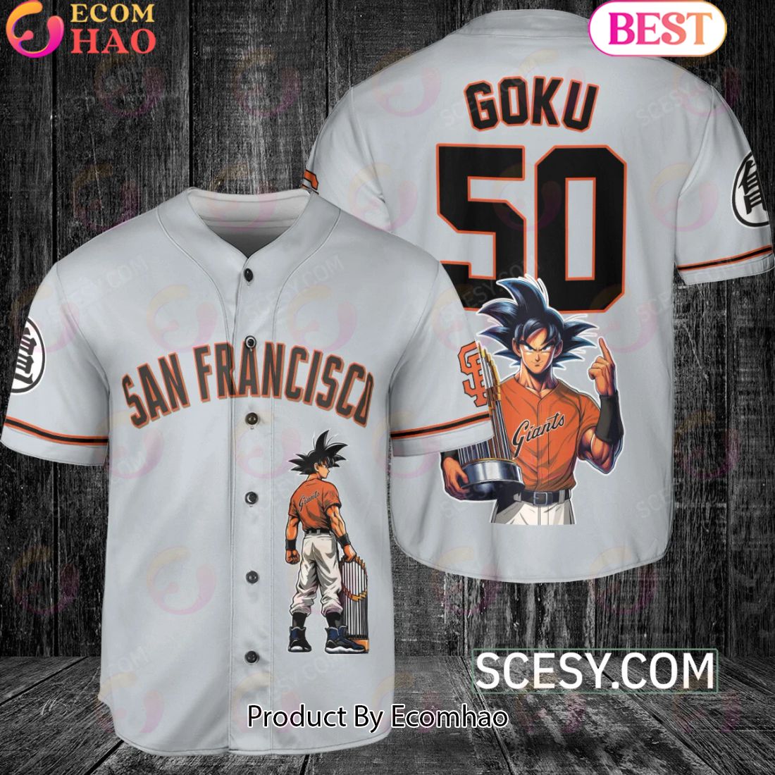 San Francisco Giants Dragon Ball Son Goku Baseball Jersey Gray