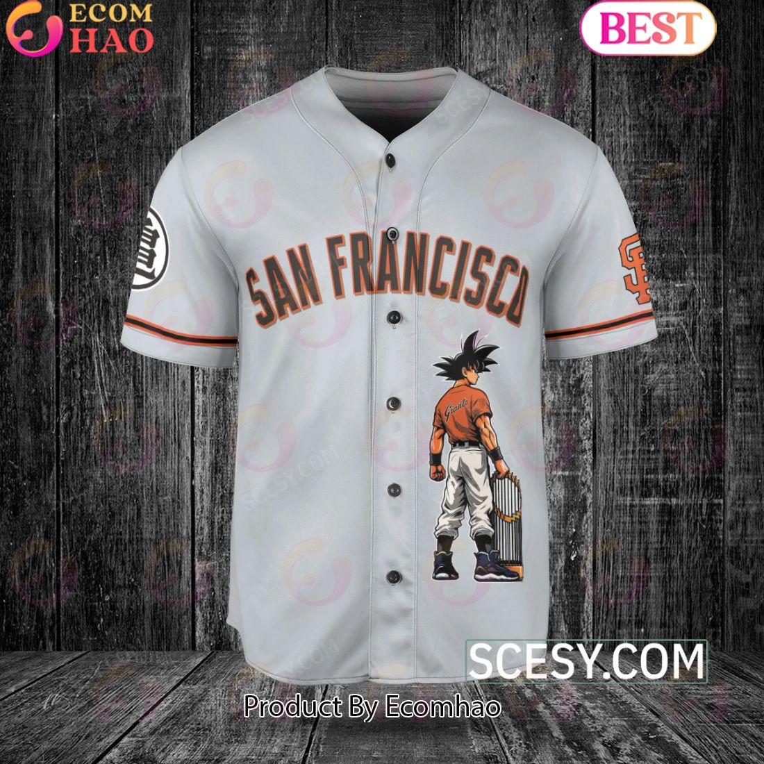 San Francisco Giants Dragon Ball Son Goku Baseball Jersey Gray