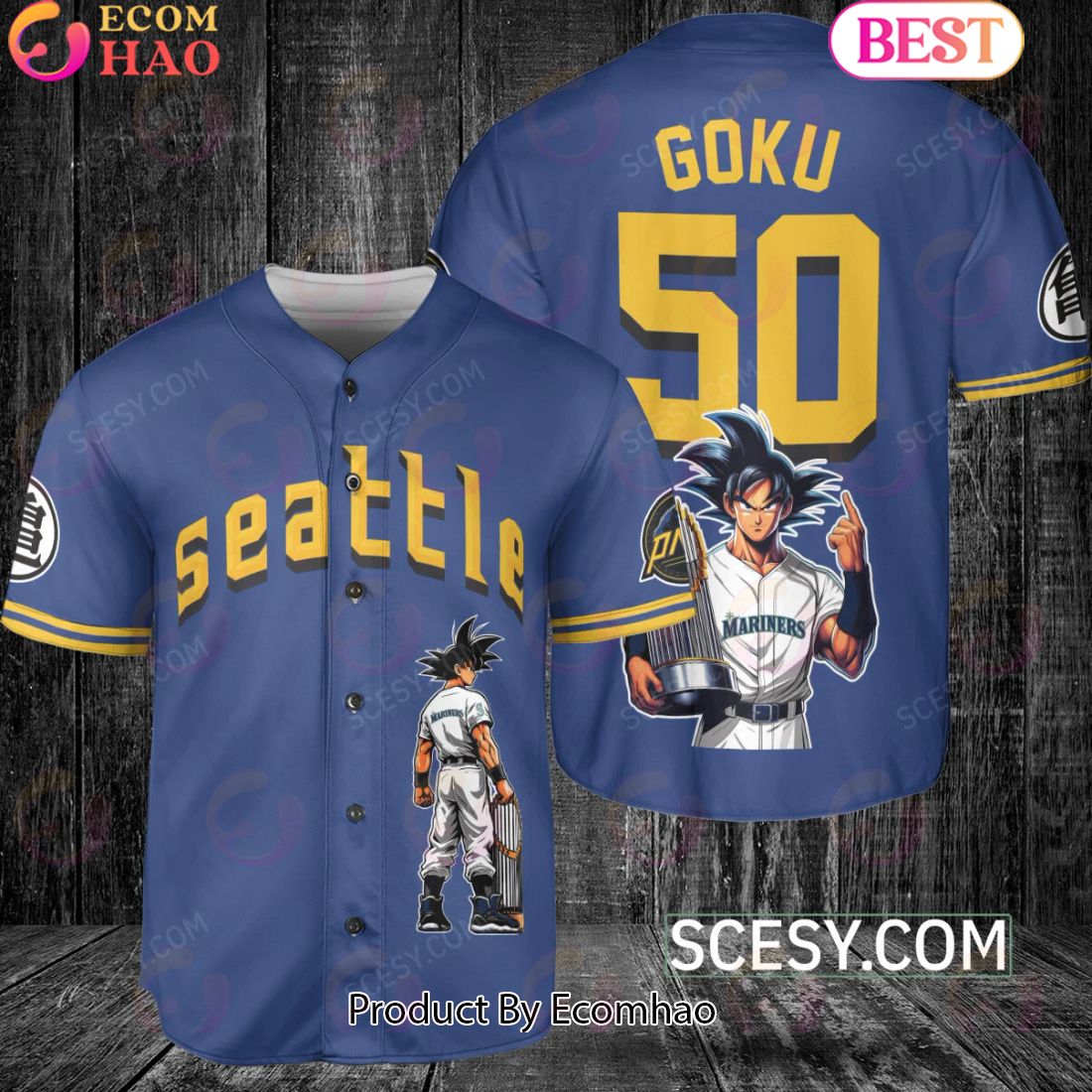 Seattle Mariners Dragon Ball Son Goku Baseball Jersey Blue