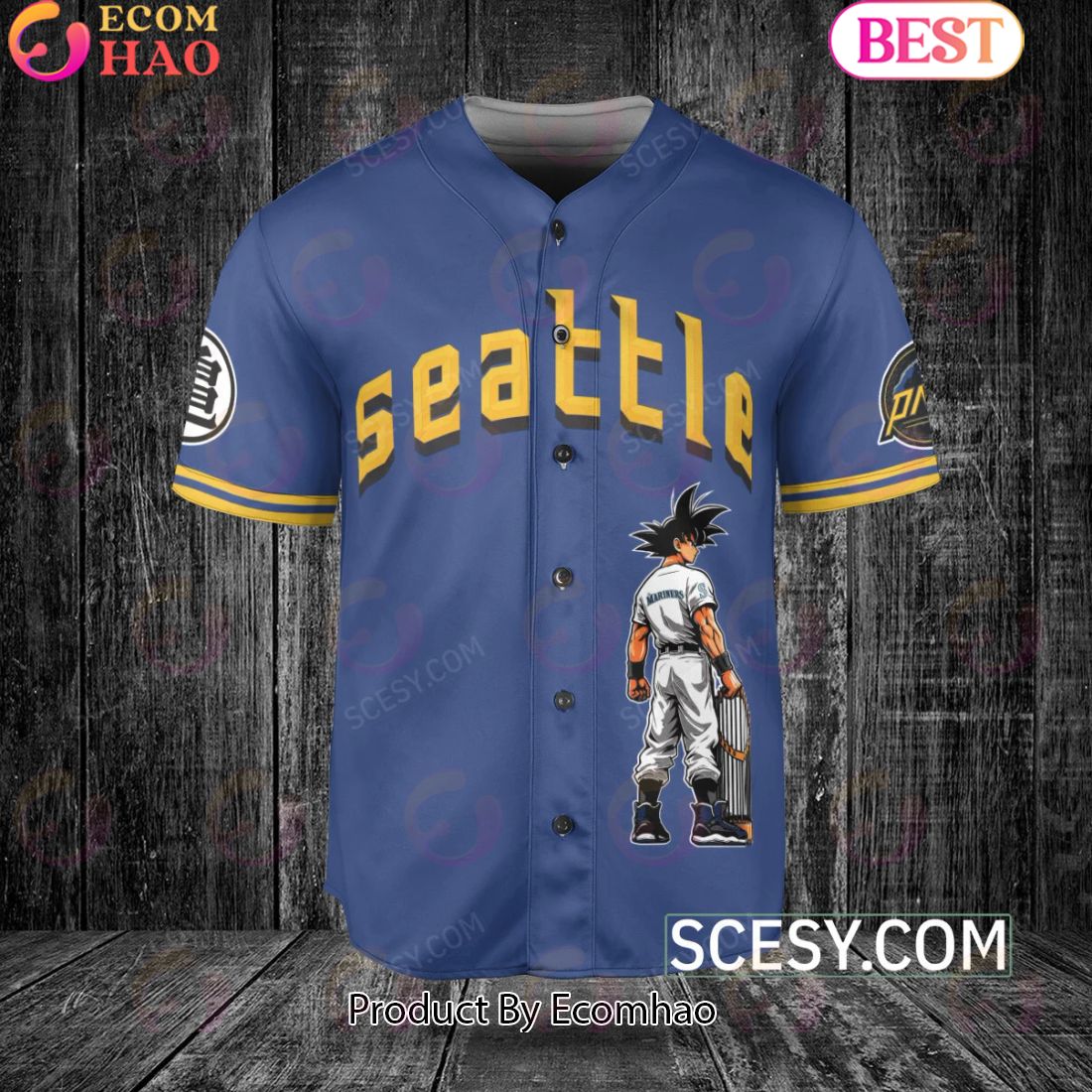 Seattle Mariners Dragon Ball Son Goku Baseball Jersey Blue