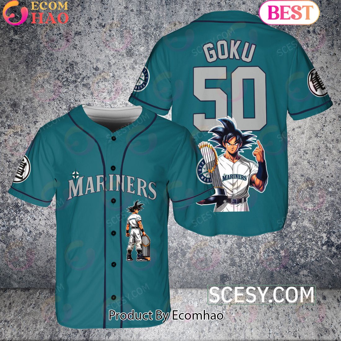 Seattle Mariners Dragon Ball Son Goku Baseball Jersey Midnight Green