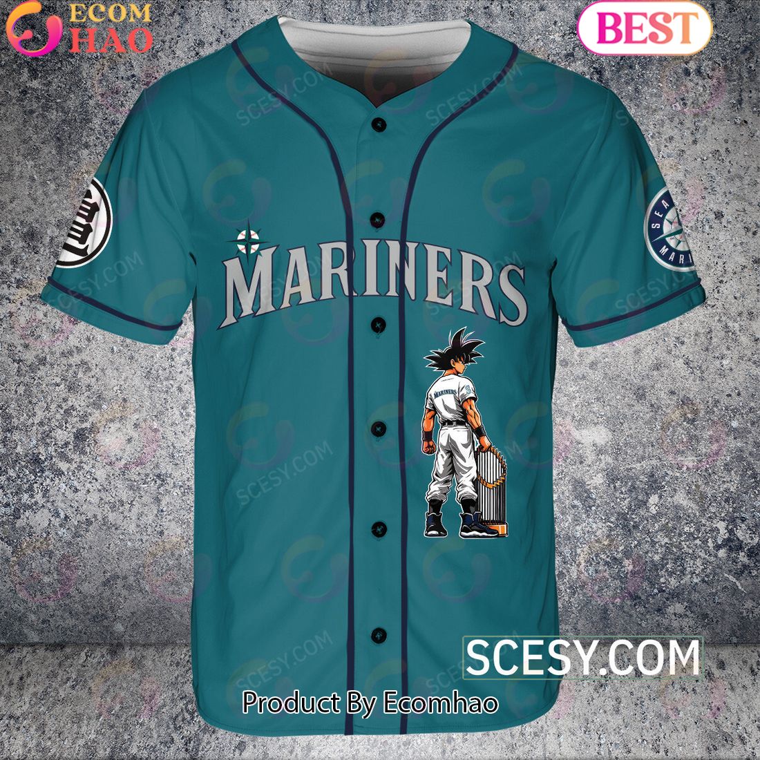 Seattle Mariners Dragon Ball Son Goku Baseball Jersey Midnight Green