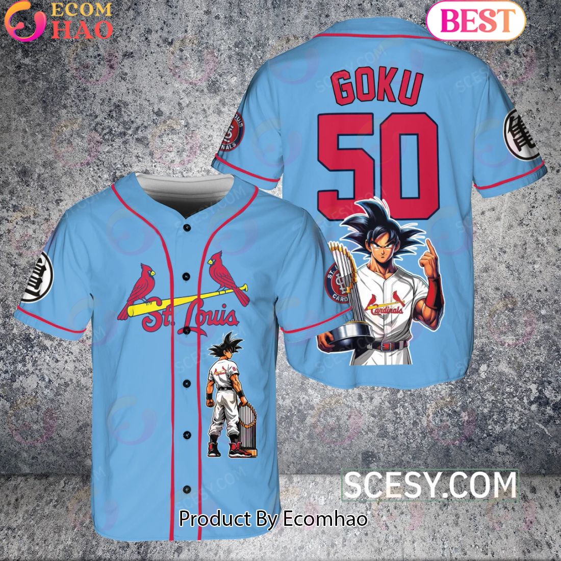 St.Louis Cardinals Dragon Ball Son Goku Baseball Jersey Light Blue