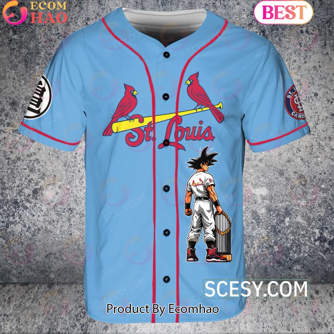 St.Louis Cardinals Dragon Ball Son Goku Baseball Jersey Light Blue