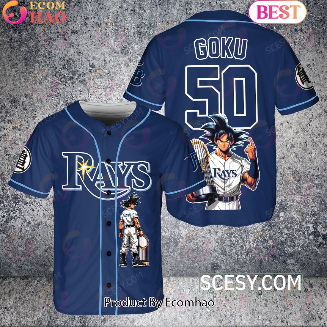 Tampa Bay Rays Dragon Ball Son Goku Baseball Jersey Blue