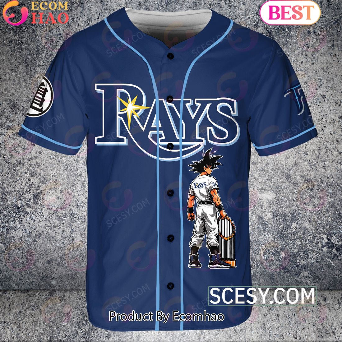 Tampa Bay Rays Dragon Ball Son Goku Baseball Jersey Blue