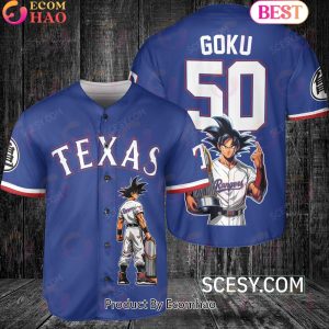 Texas Rangers Dragon Ball Son Goku Baseball Jersey Blue