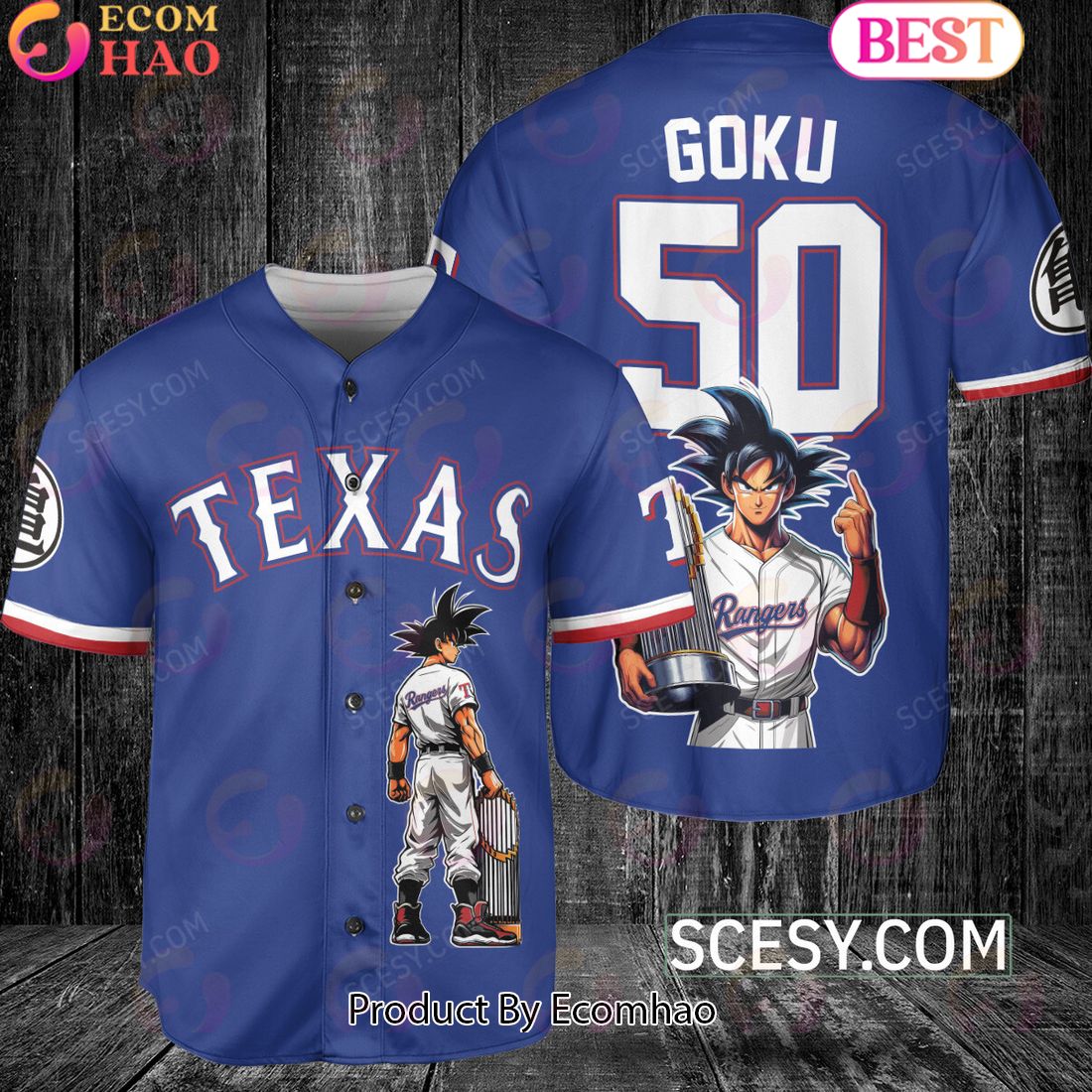 Texas Rangers Dragon Ball Son Goku Baseball Jersey Blue