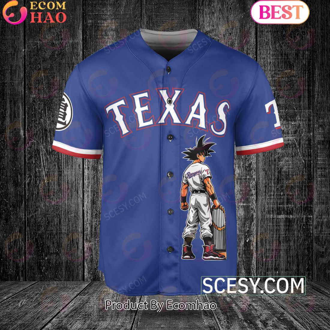 Texas Rangers Dragon Ball Son Goku Baseball Jersey Blue