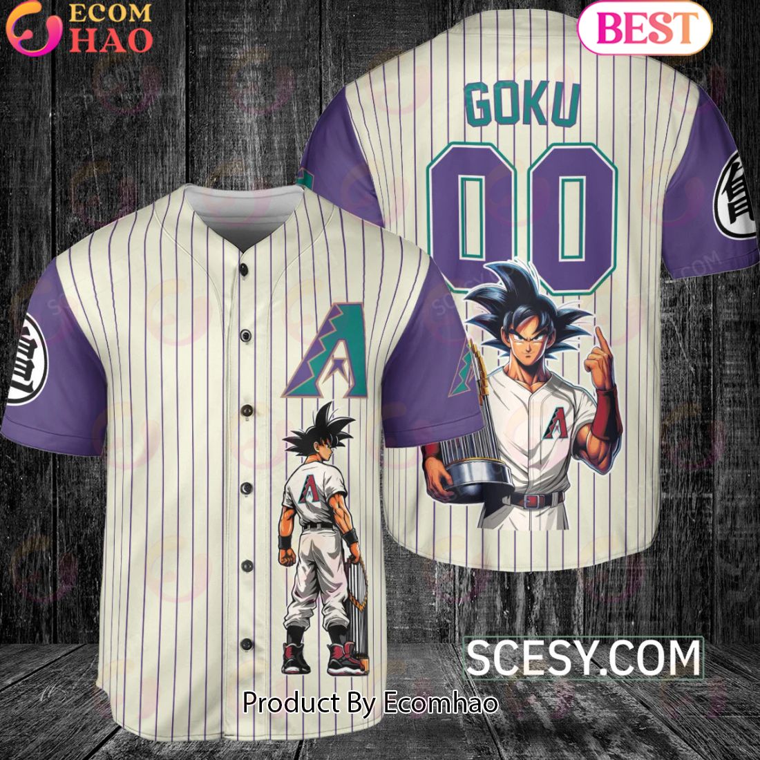 Arizona Diamondbacks Dragon Ball Son Goku Baseball Jersey White Purple