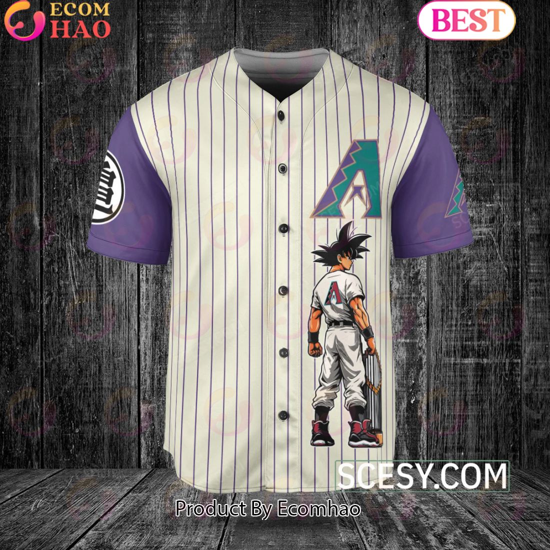 Arizona Diamondbacks Dragon Ball Son Goku Baseball Jersey White Purple