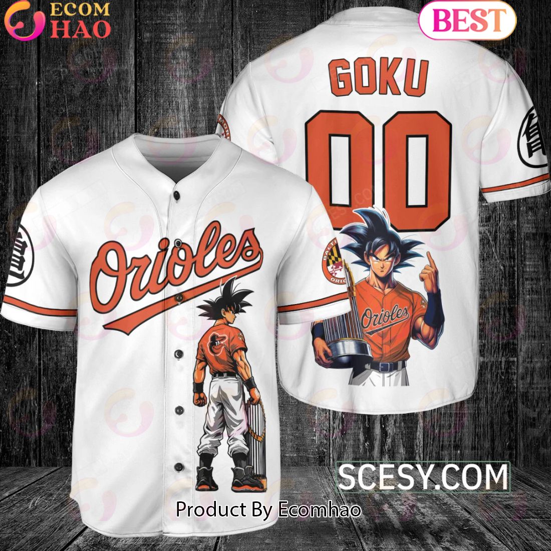 Baltimore Orioles Dragon Ball Son Goku Baseball Jersey White