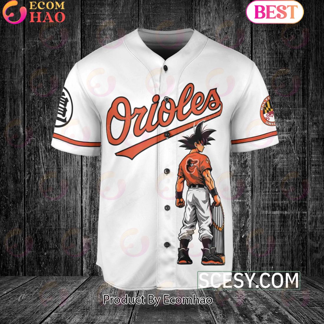 Baltimore Orioles Dragon Ball Son Goku Baseball Jersey White