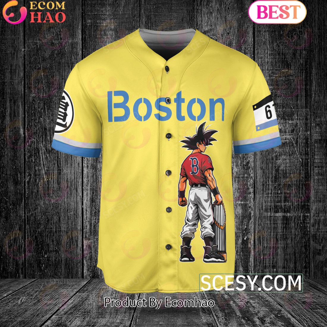 Boston Red Sox Dragon Ball Son Goku Baseball Jersey Yellow