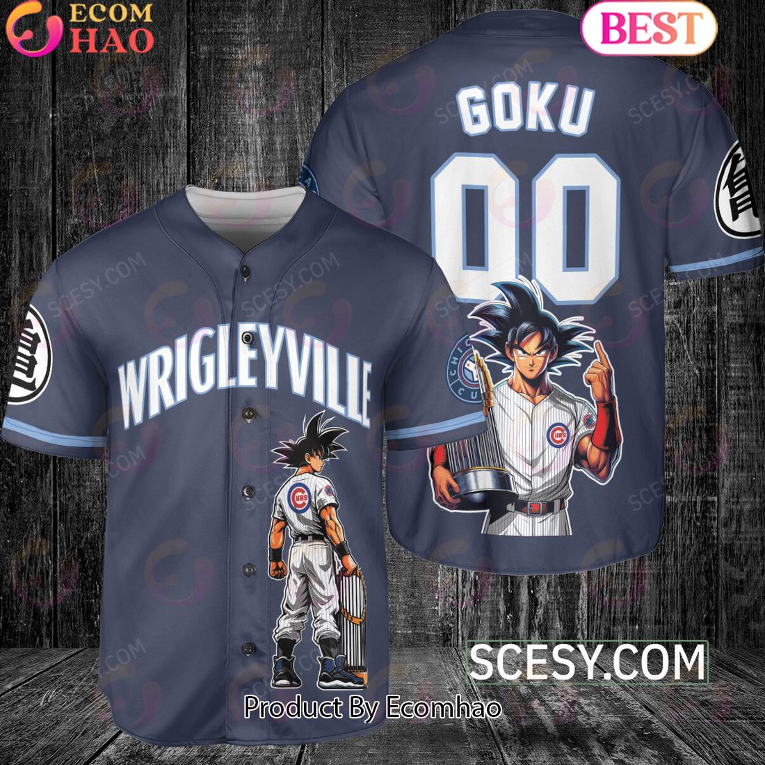 Chicago Cubs Dragon Ball Son Goku Baseball Jersey Navy