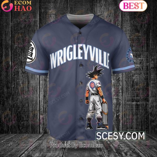 Chicago Cubs Dragon Ball Son Goku Baseball Jersey Navy
