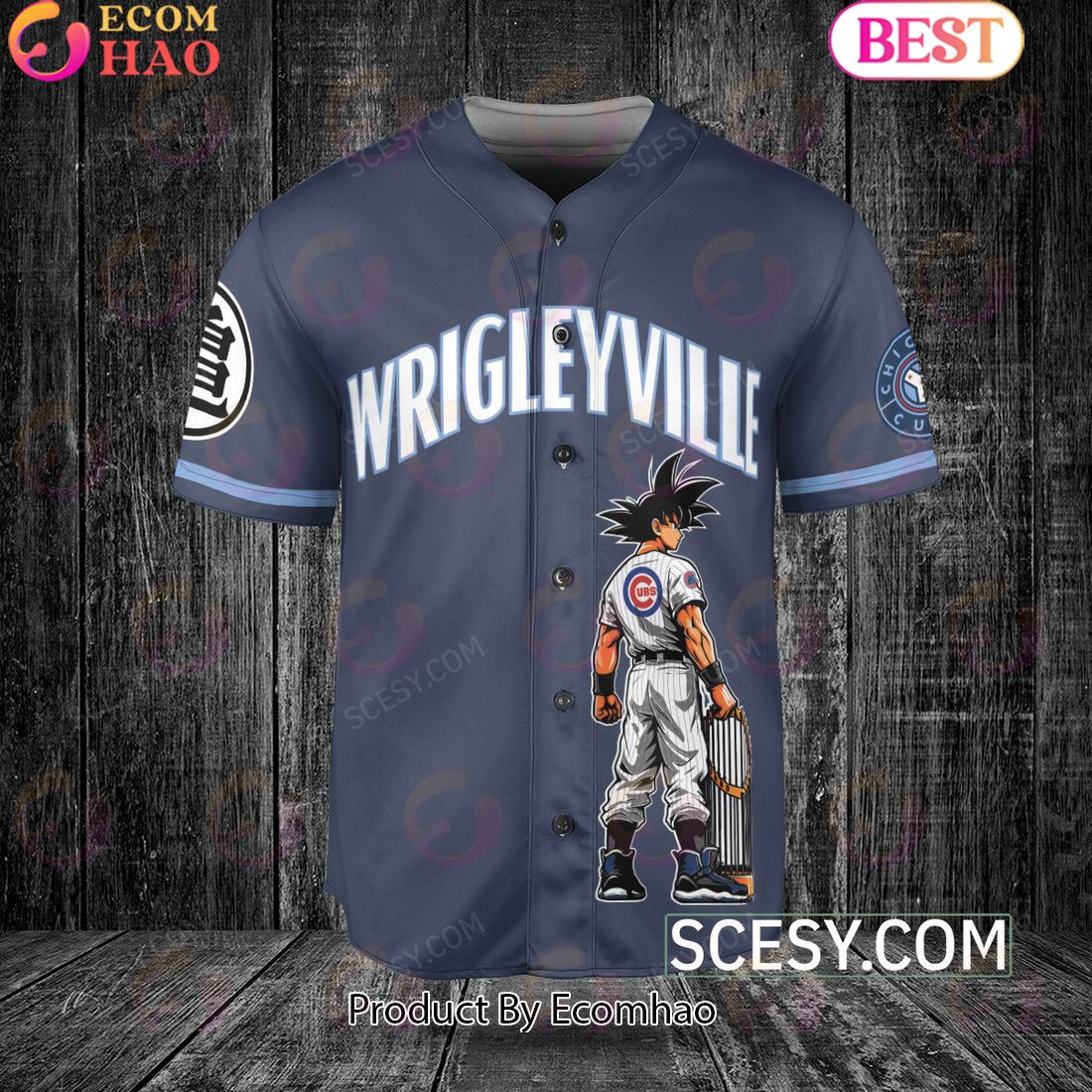 Chicago Cubs Dragon Ball Son Goku Baseball Jersey Navy