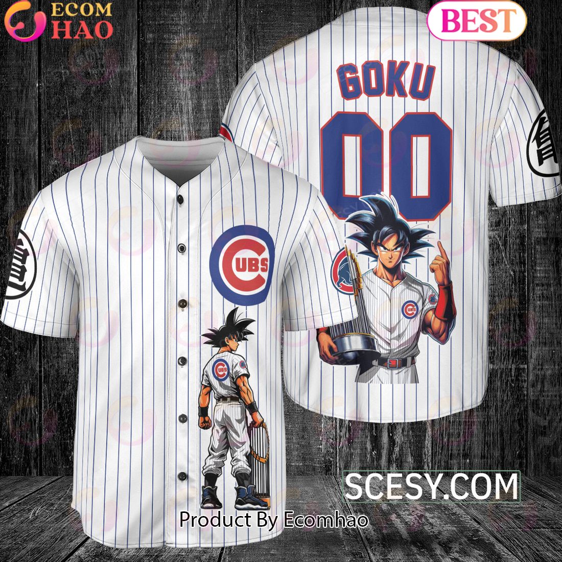 Chicago Cubs Dragon Ball Son Goku Baseball Jersey White