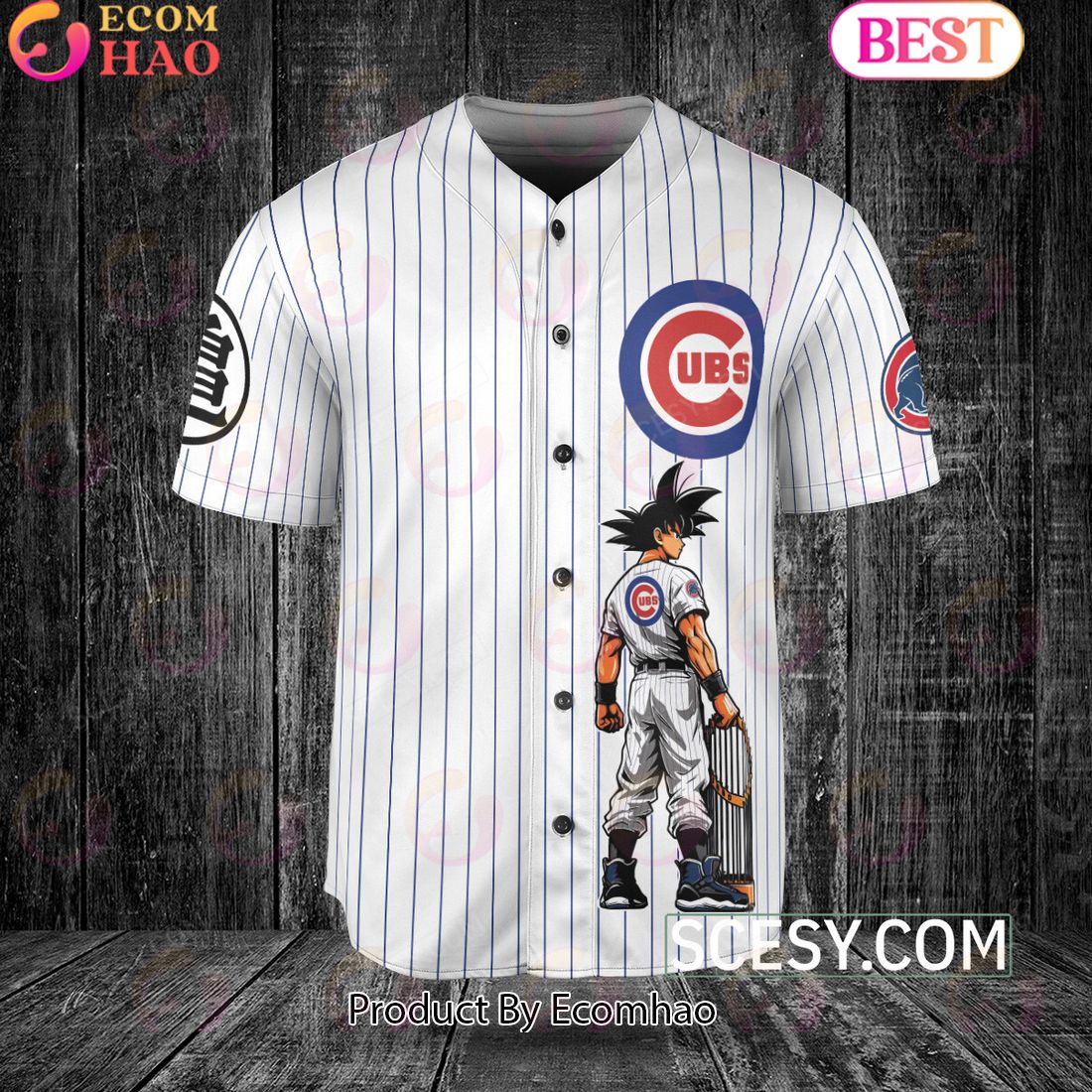 Chicago Cubs Dragon Ball Son Goku Baseball Jersey White