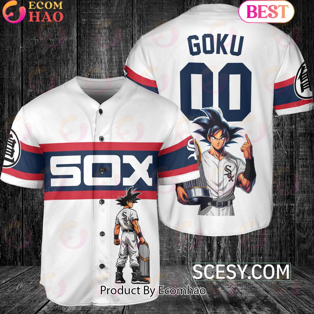 Chicago White Sox Dragon Ball Son Goku Baseball Jersey White