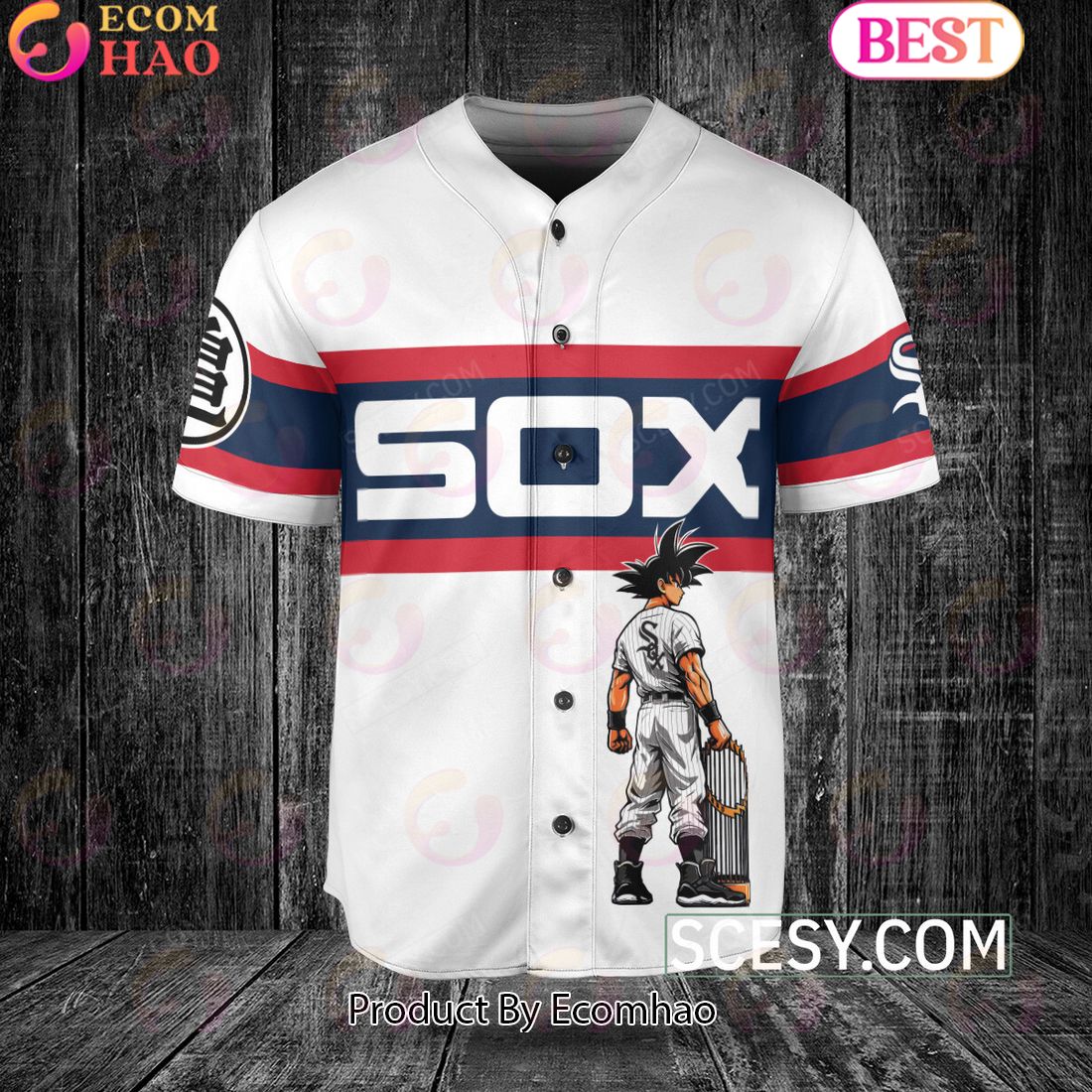 Chicago White Sox Dragon Ball Son Goku Baseball Jersey White