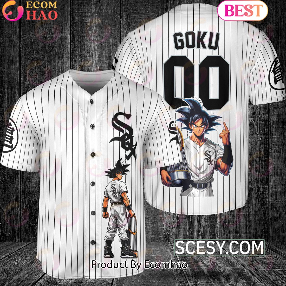 Chicago White Sox Dragon Ball Son Goku Baseball Jersey White Striped