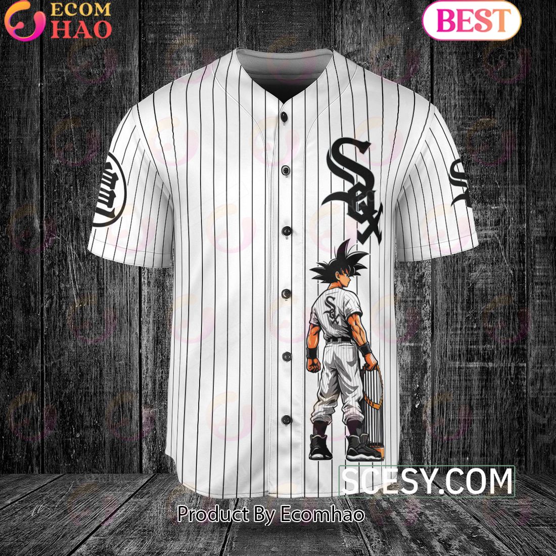 Chicago White Sox Dragon Ball Son Goku Baseball Jersey White Striped