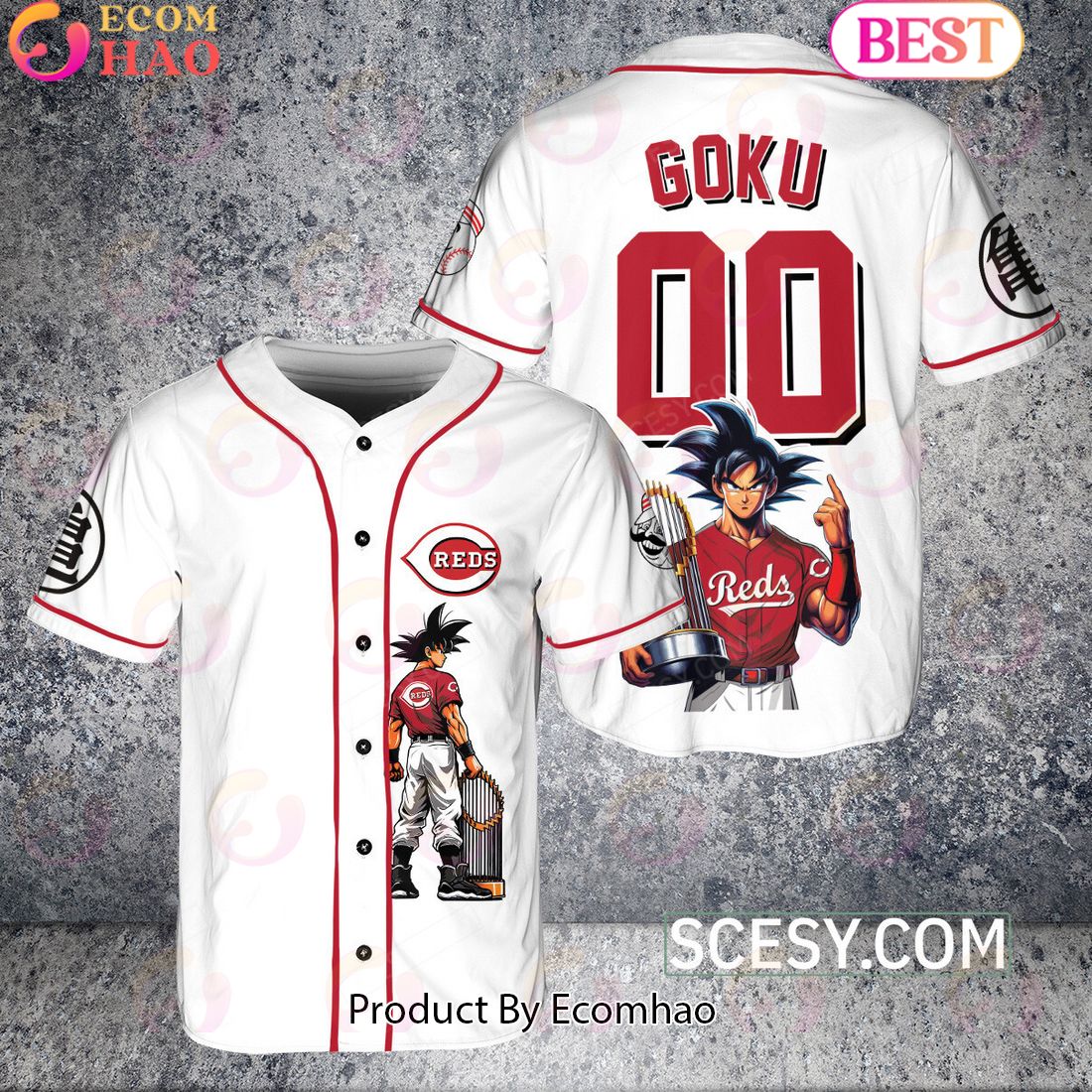 Cincinnati Reds Dragon Ball Son Goku Baseball Jersey White