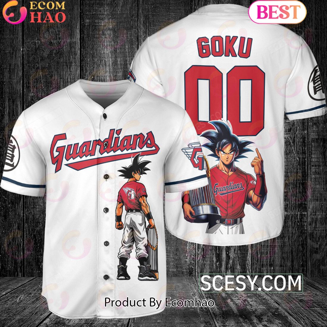 Cleveland Guardians Dragon Ball Son Goku Baseball Jersey White