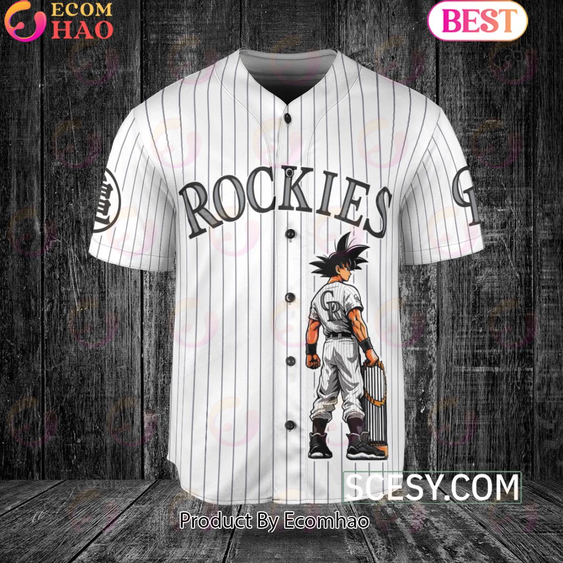 Colorado Rockies Dragon Ball Son Goku Baseball Jersey White