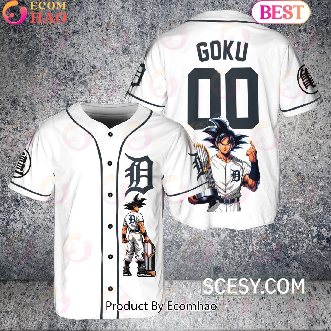 Detroit Tigers Dragon Ball Son Goku Baseball Jersey White