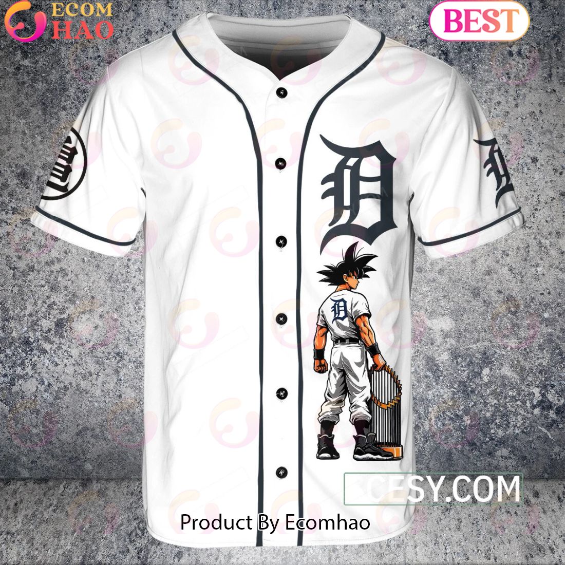 Detroit Tigers Dragon Ball Son Goku Baseball Jersey White