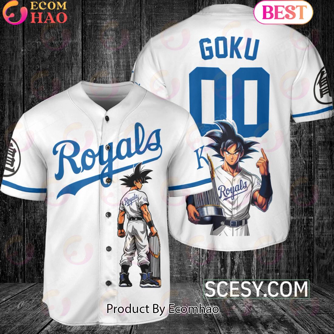 Kansas City Royals Dragon Ball Son Goku Baseball Jersey White