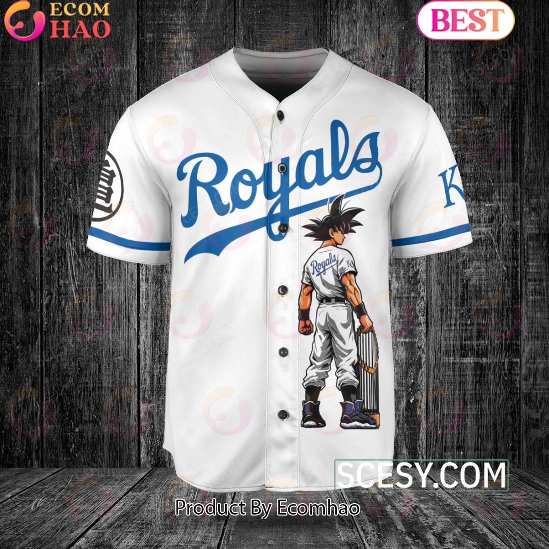 Kansas City Royals Dragon Ball Son Goku Baseball Jersey White