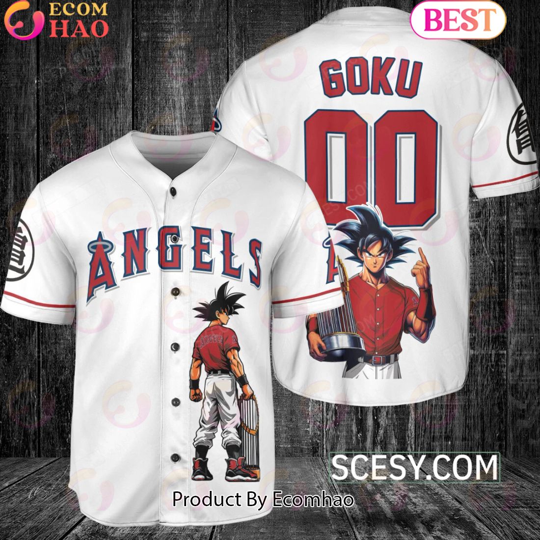 Los Angeles Angels Dragon Ball Son Goku Baseball Jersey White