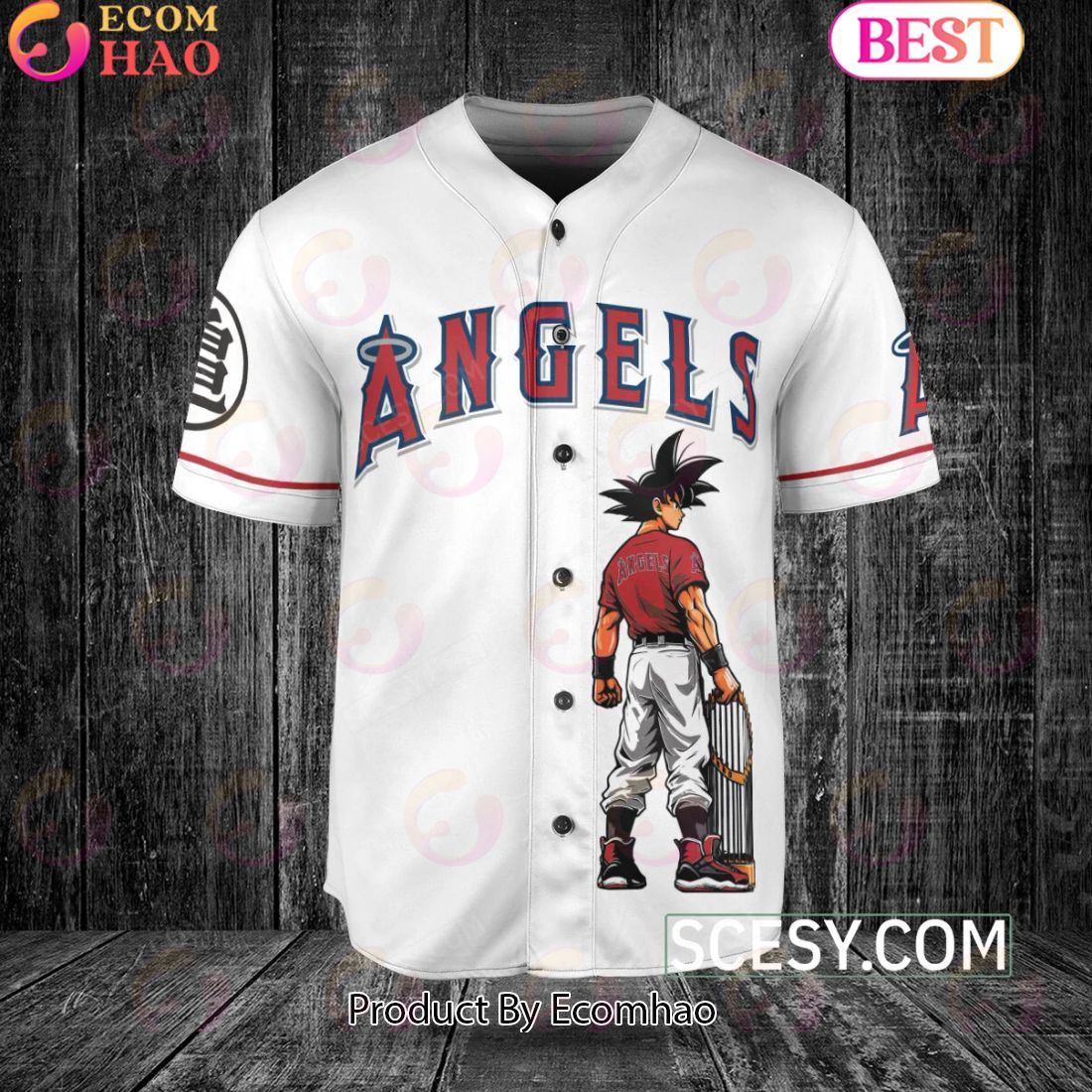 Los Angeles Angels Dragon Ball Son Goku Baseball Jersey White