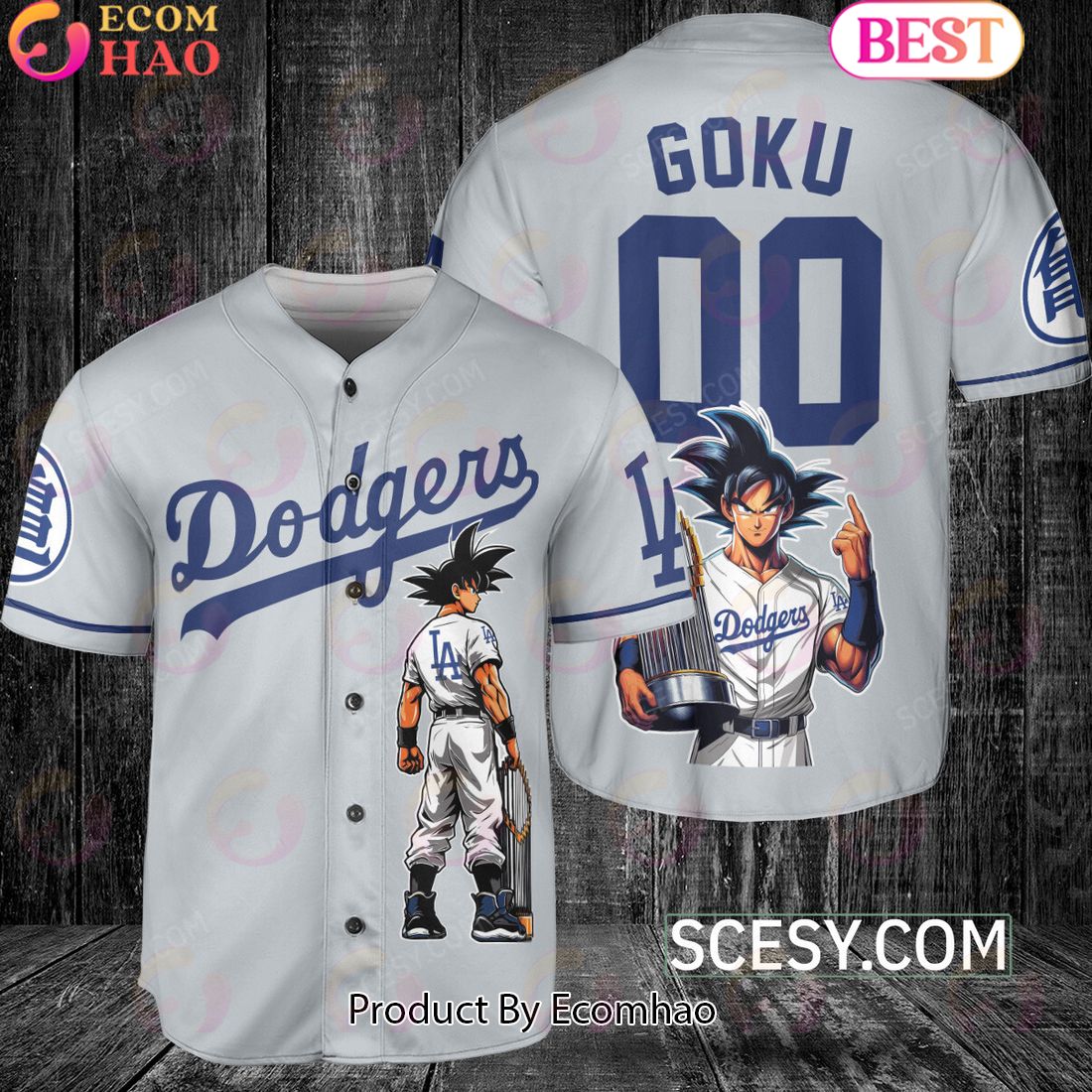 Los Angeles Dodgers Dragon Ball Son Goku Baseball Jersey Gray