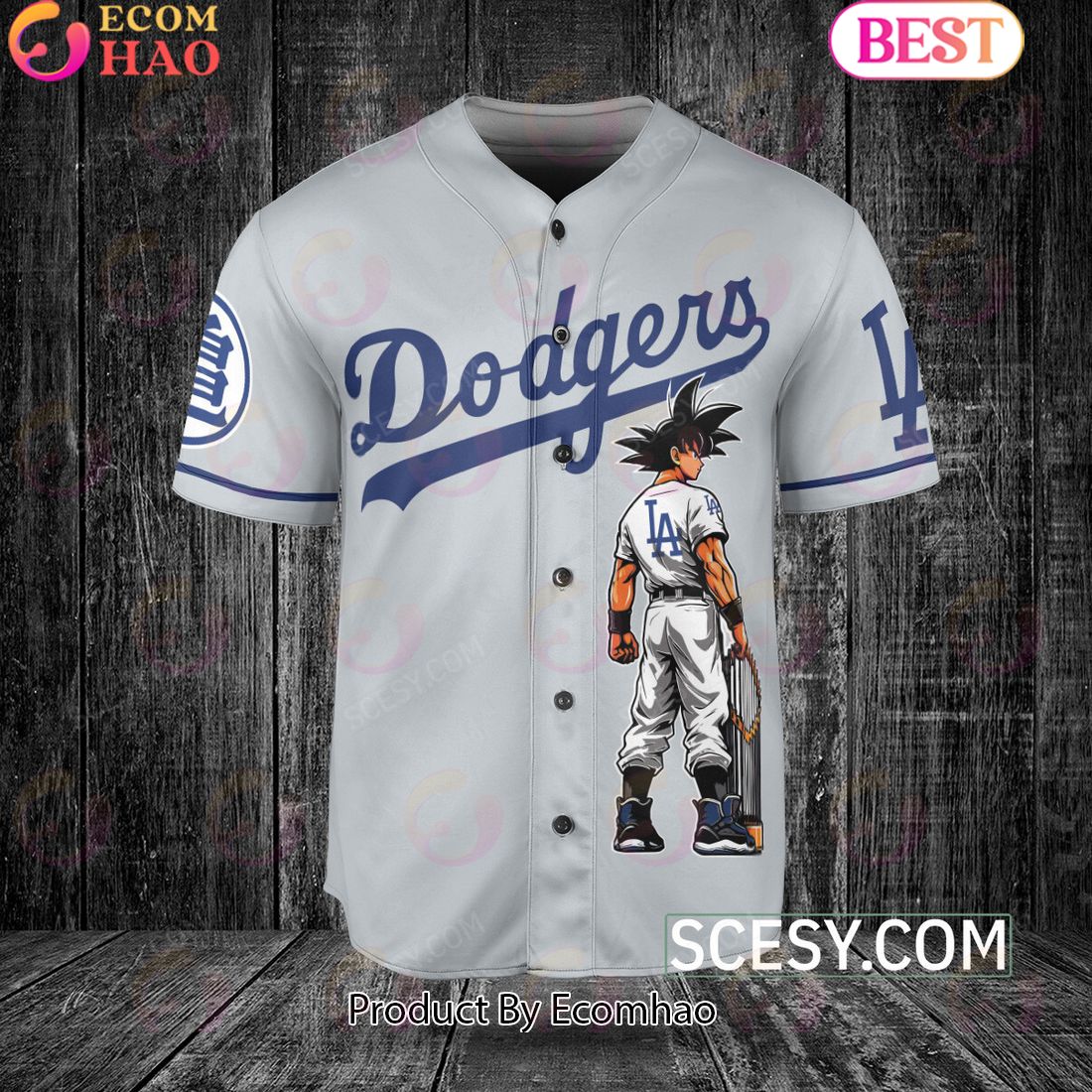 Los Angeles Dodgers Dragon Ball Son Goku Baseball Jersey Gray