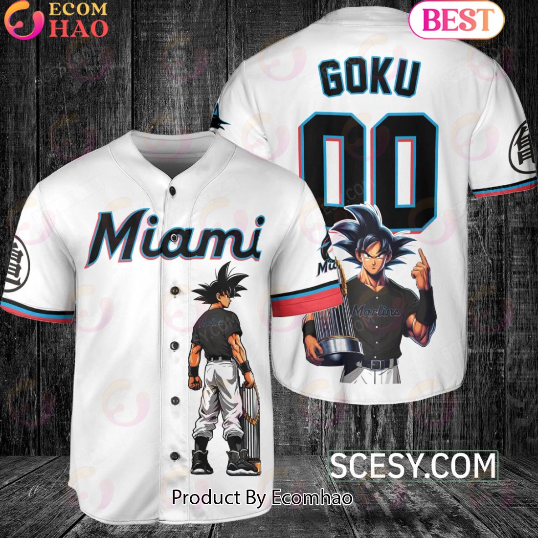 Miami Marlins Dragon Ball Son Goku Baseball Jersey White