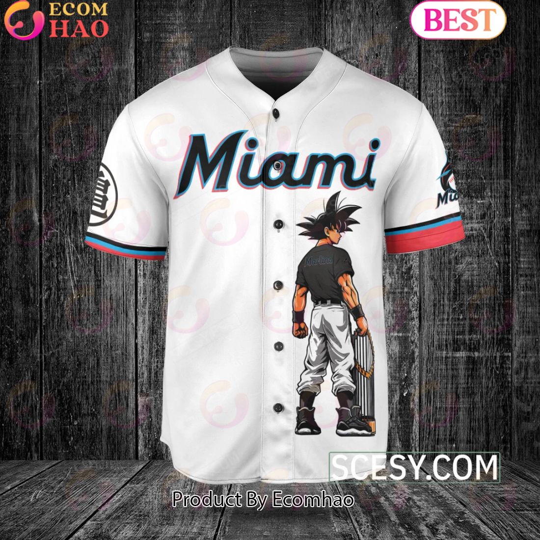 Miami Marlins Dragon Ball Son Goku Baseball Jersey White