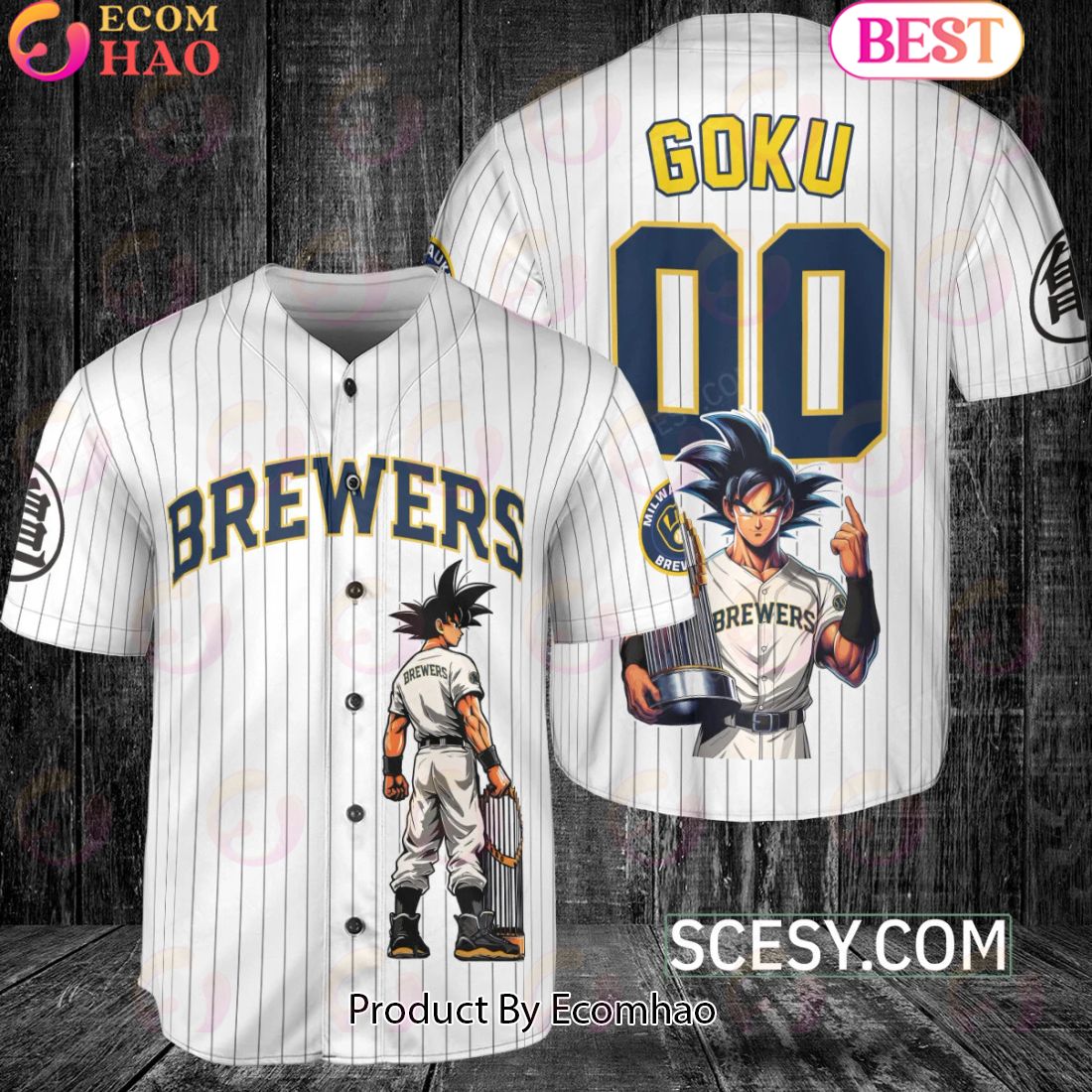 Milwaukee Brewers Dragon Ball Son Goku Baseball Jersey White