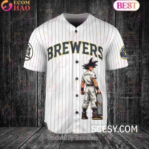 Milwaukee Brewers Dragon Ball Son Goku Baseball Jersey White Milwaukee Brewers Dragon Ball Son Goku Baseball Jersey White