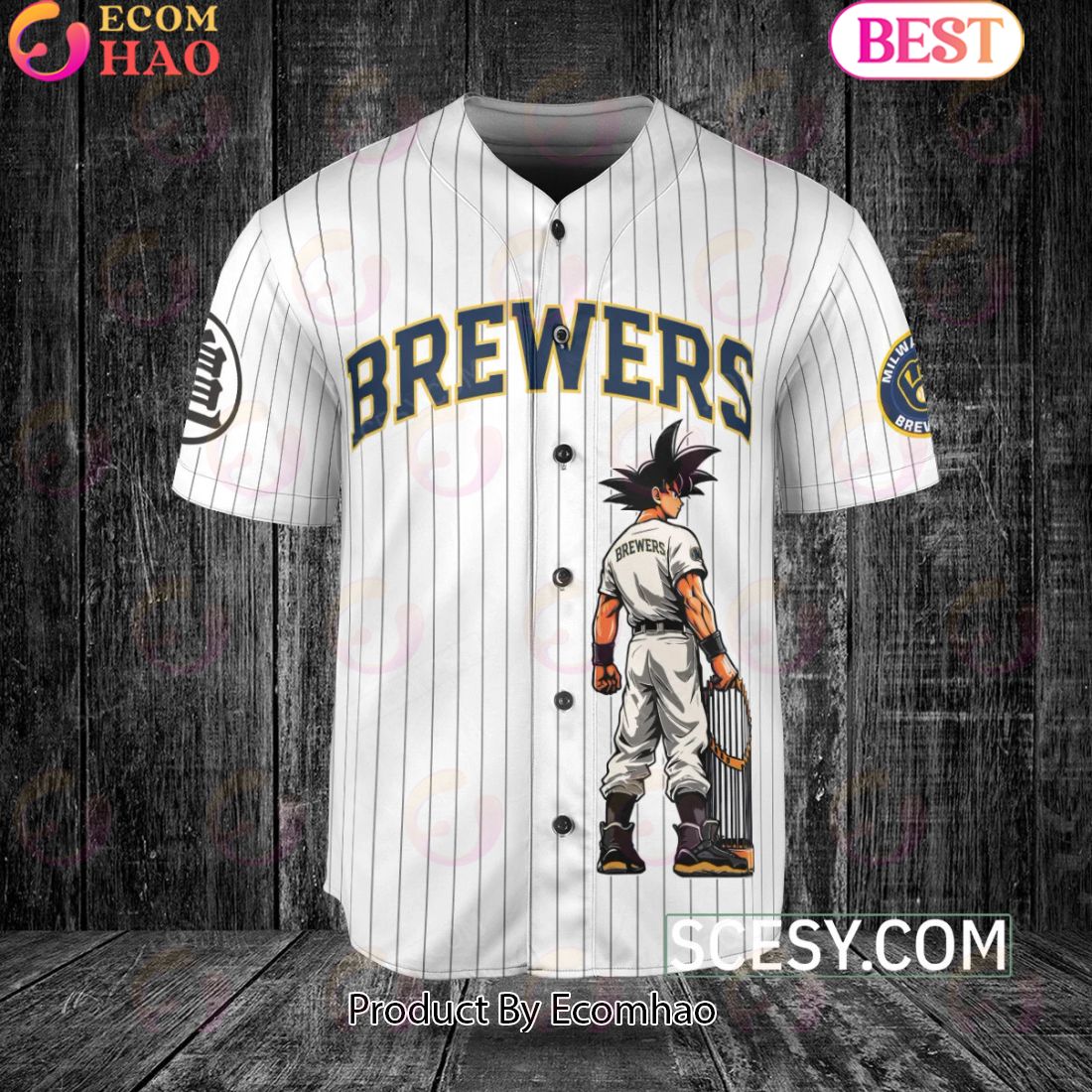 Milwaukee Brewers Dragon Ball Son Goku Baseball Jersey White