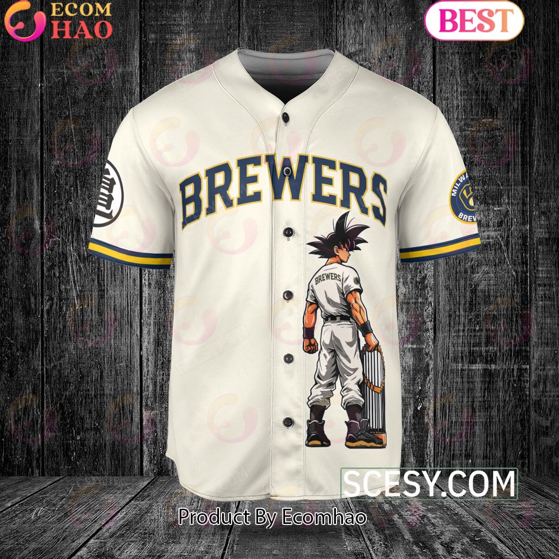 Milwaukee Brewers Dragon Ball Son Goku Baseball Jersey Yellow