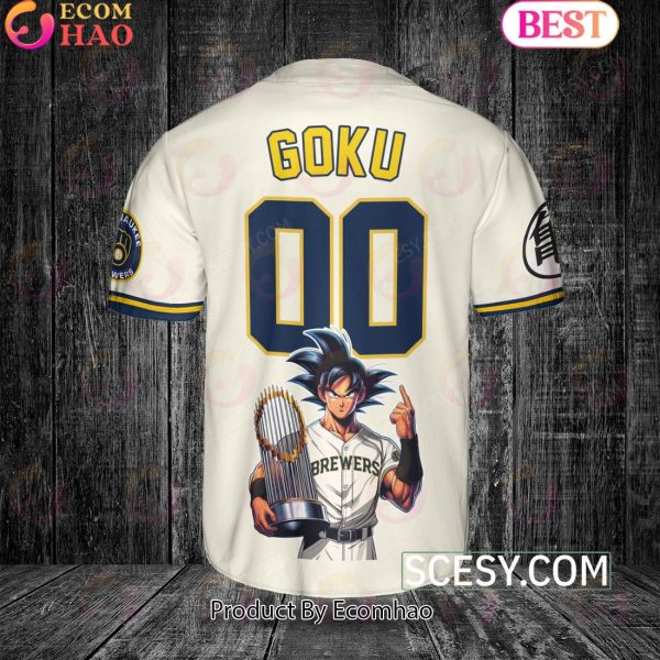Milwaukee Brewers Dragon Ball Son Goku Baseball Jersey Yellow