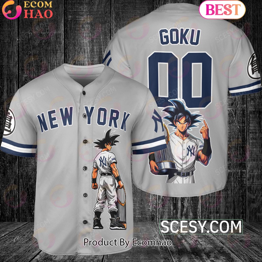 New York Yankees Dragon Ball Son Goku Baseball Jersey Gray