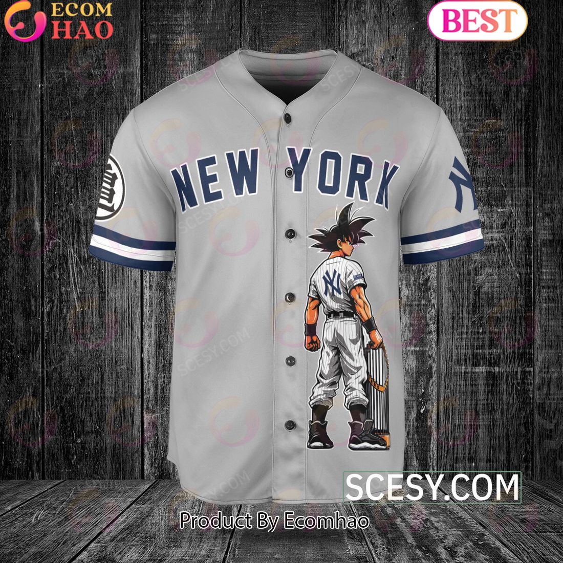 New York Yankees Dragon Ball Son Goku Baseball Jersey Gray