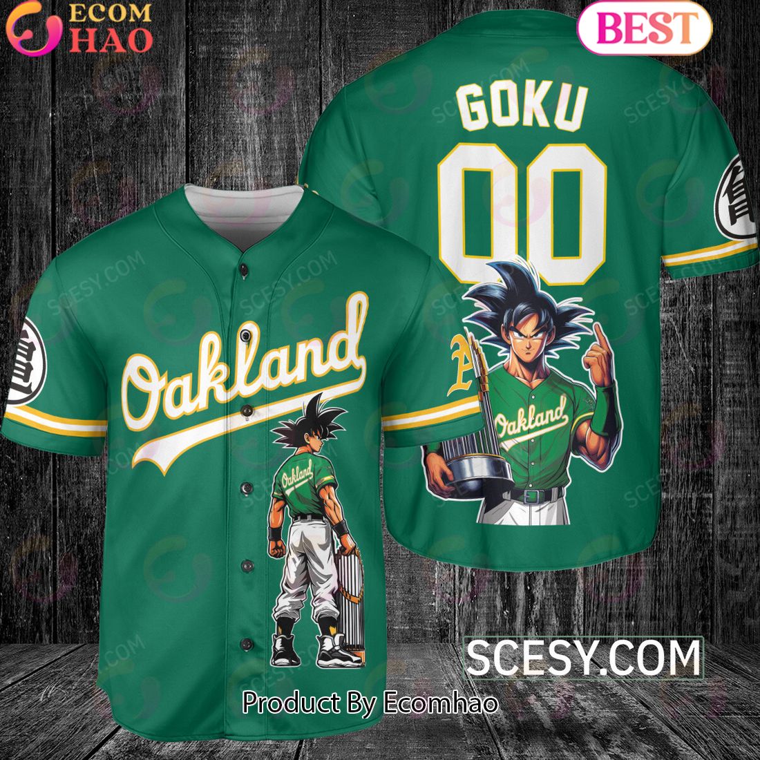 Oakland Athletics Dragon Ball Son Goku Baseball Jersey Green