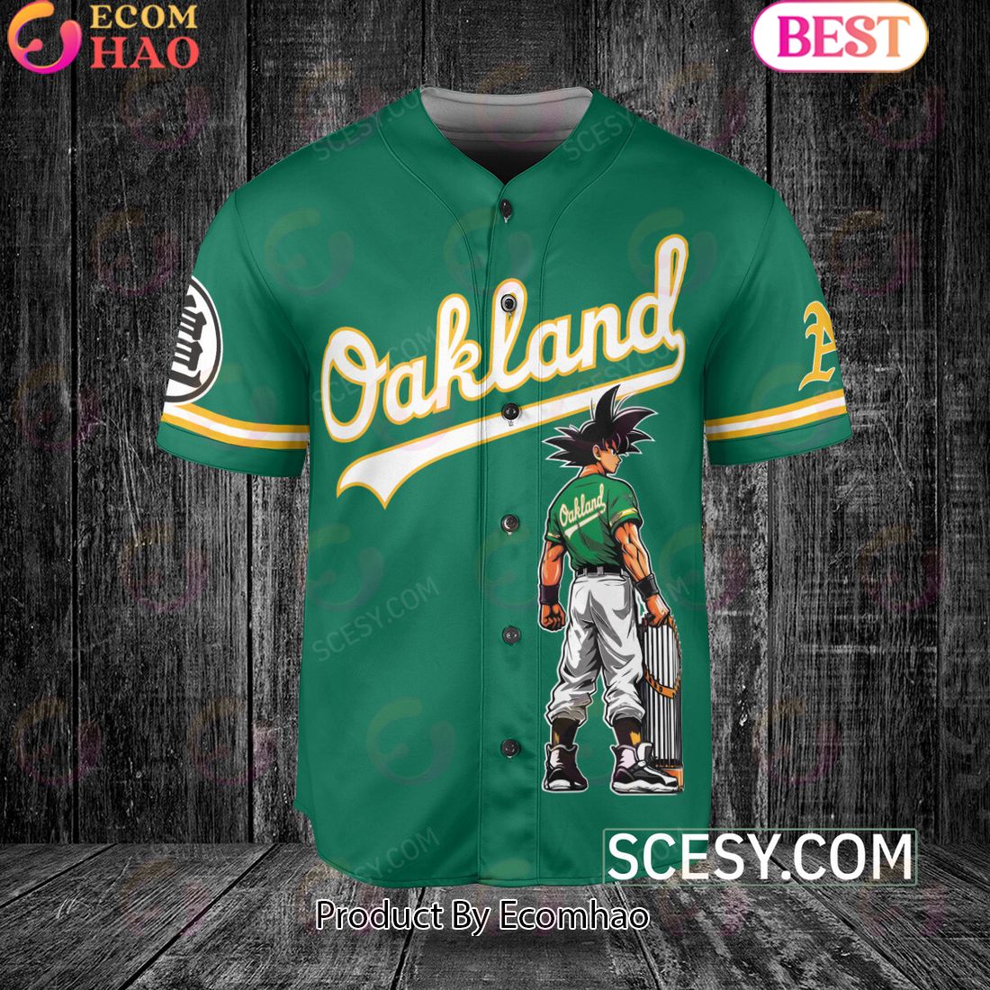 Oakland Athletics Dragon Ball Son Goku Baseball Jersey Green