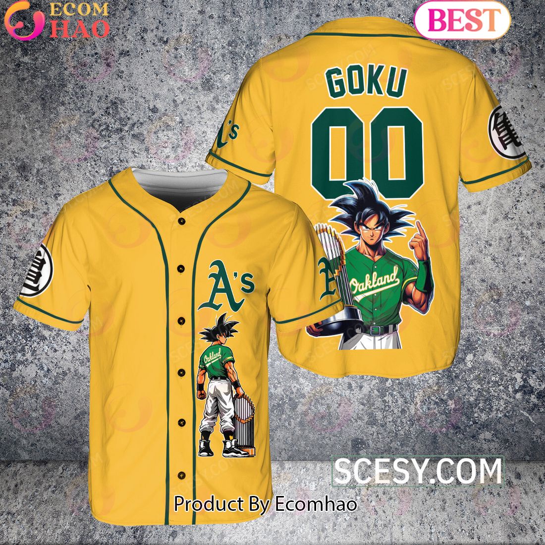 Oakland Athletics Dragon Ball Son Goku Baseball Jersey Yellow